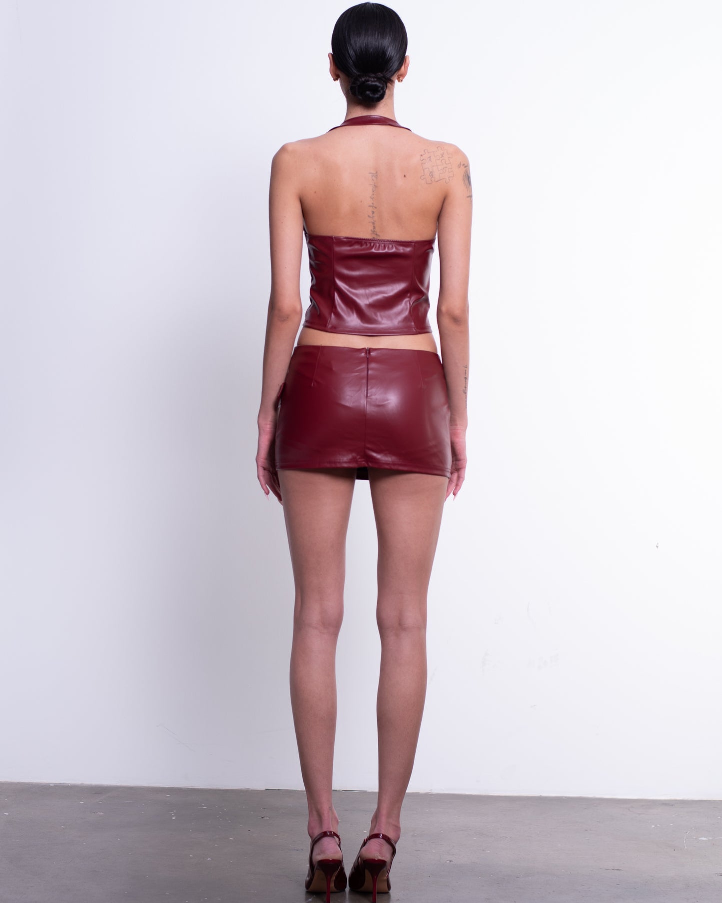 Burgundy V-Neck Off Shoulder Top