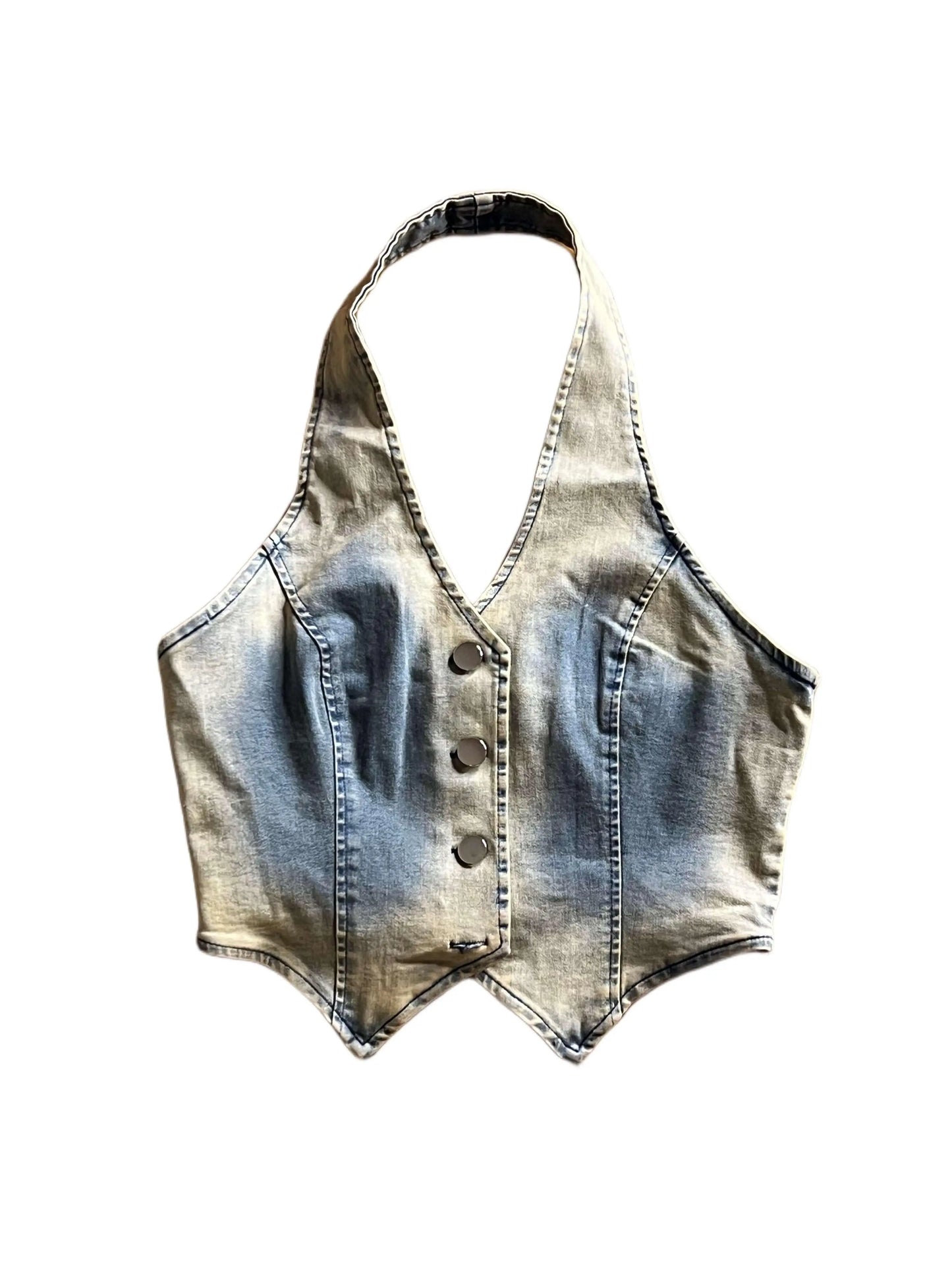Med Wash Denim Top - QVA COUTURE