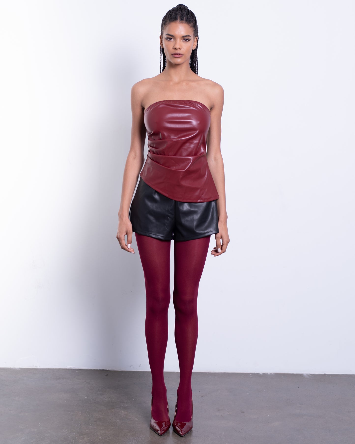 Asymmetric Hem Leather Tube Top