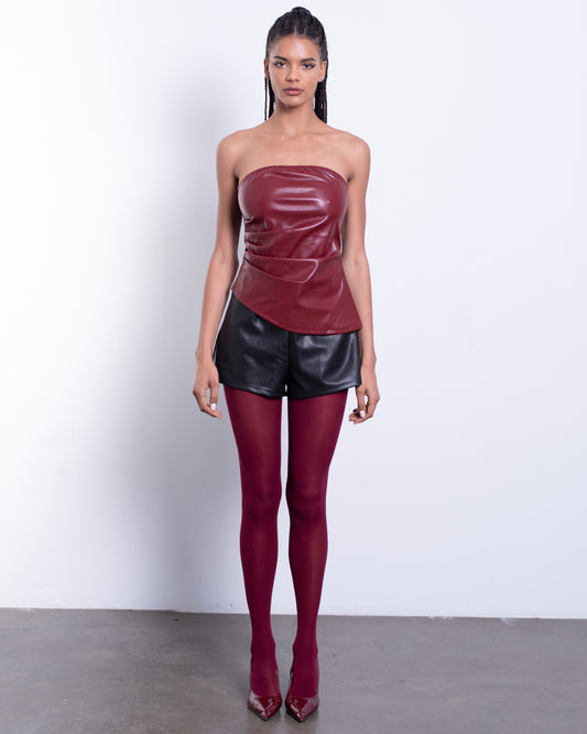 Asymmetric Hem Leather Tube Top