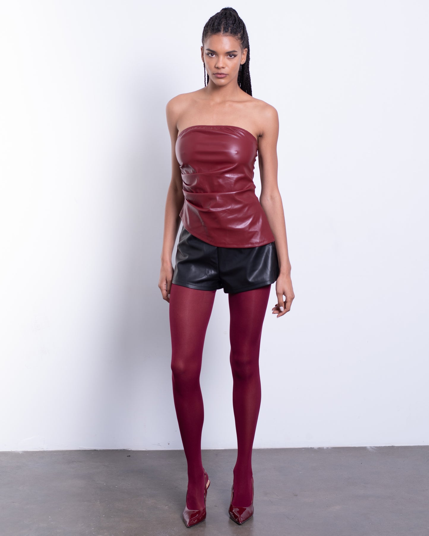 Asymmetric Hem Leather Tube Top