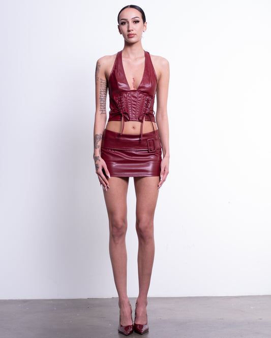 Burgundy V-Neck Off Shoulder Top