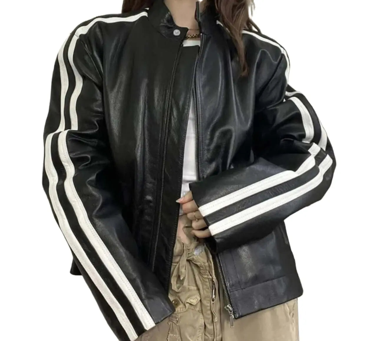 Black Leather Jacket | Motorcycle Coat Style - QVA COUTURE