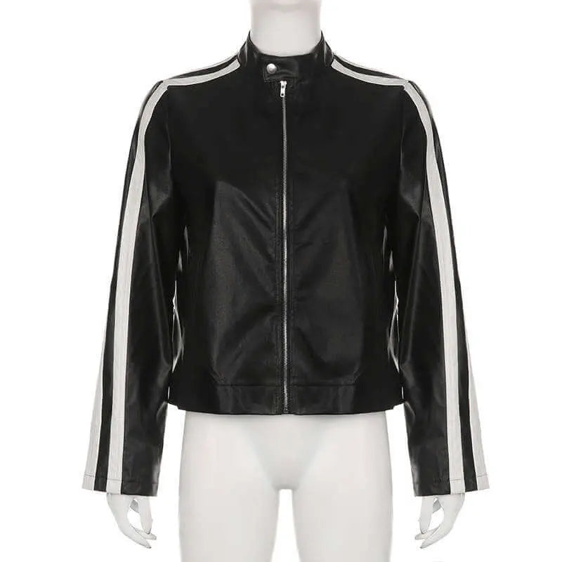 Black Leather Jacket | Motorcycle Coat Style - QVA COUTURE