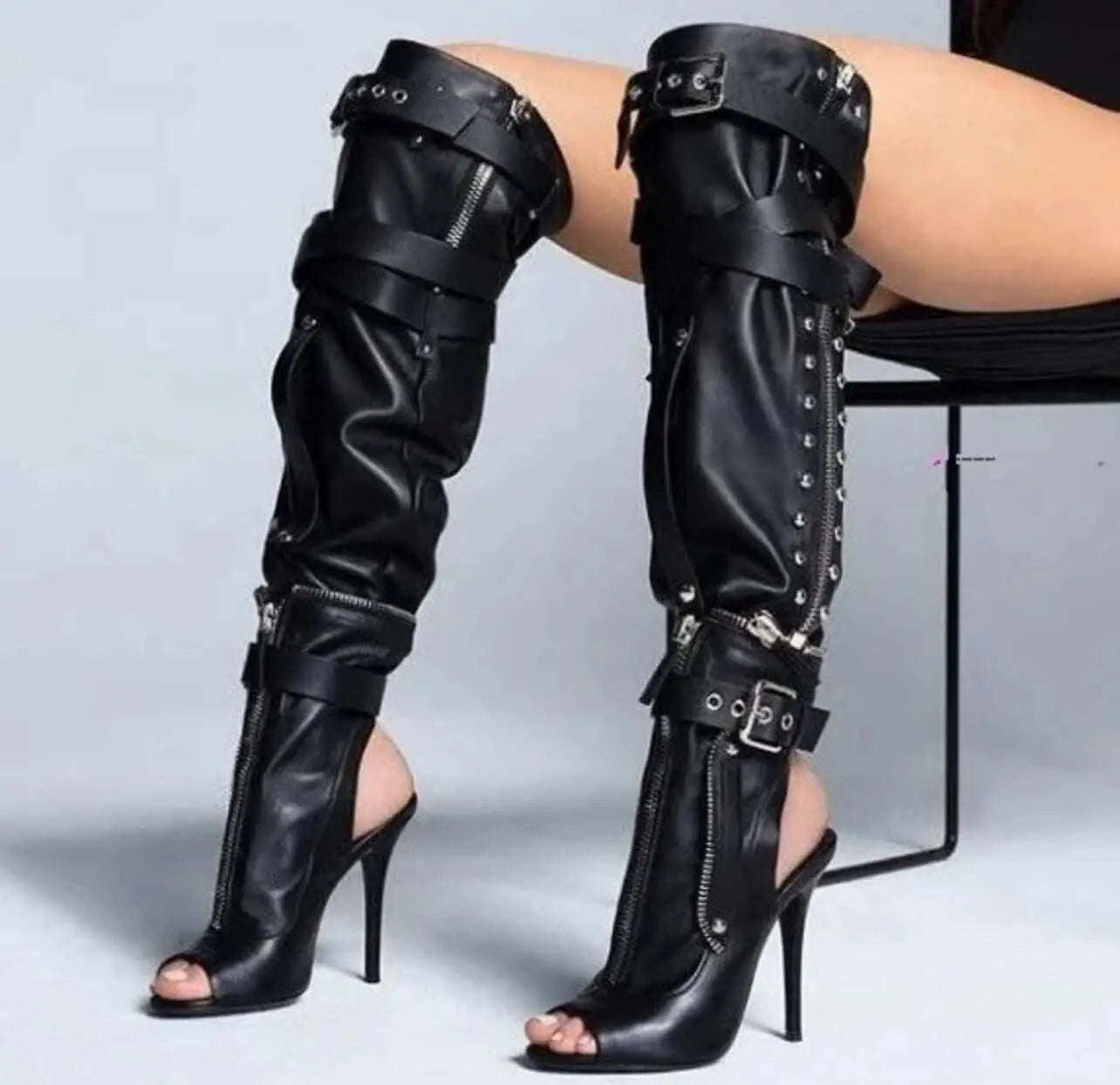 Buckle Straps High Boots - Women's Over Knee Booties - QVA COUTURE