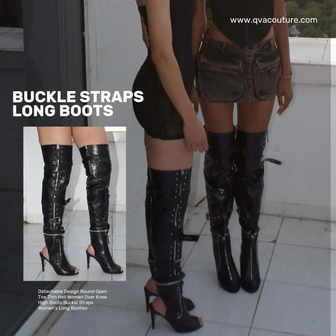 Buckle Straps High Boots - Women's Over Knee Booties - QVA COUTURE