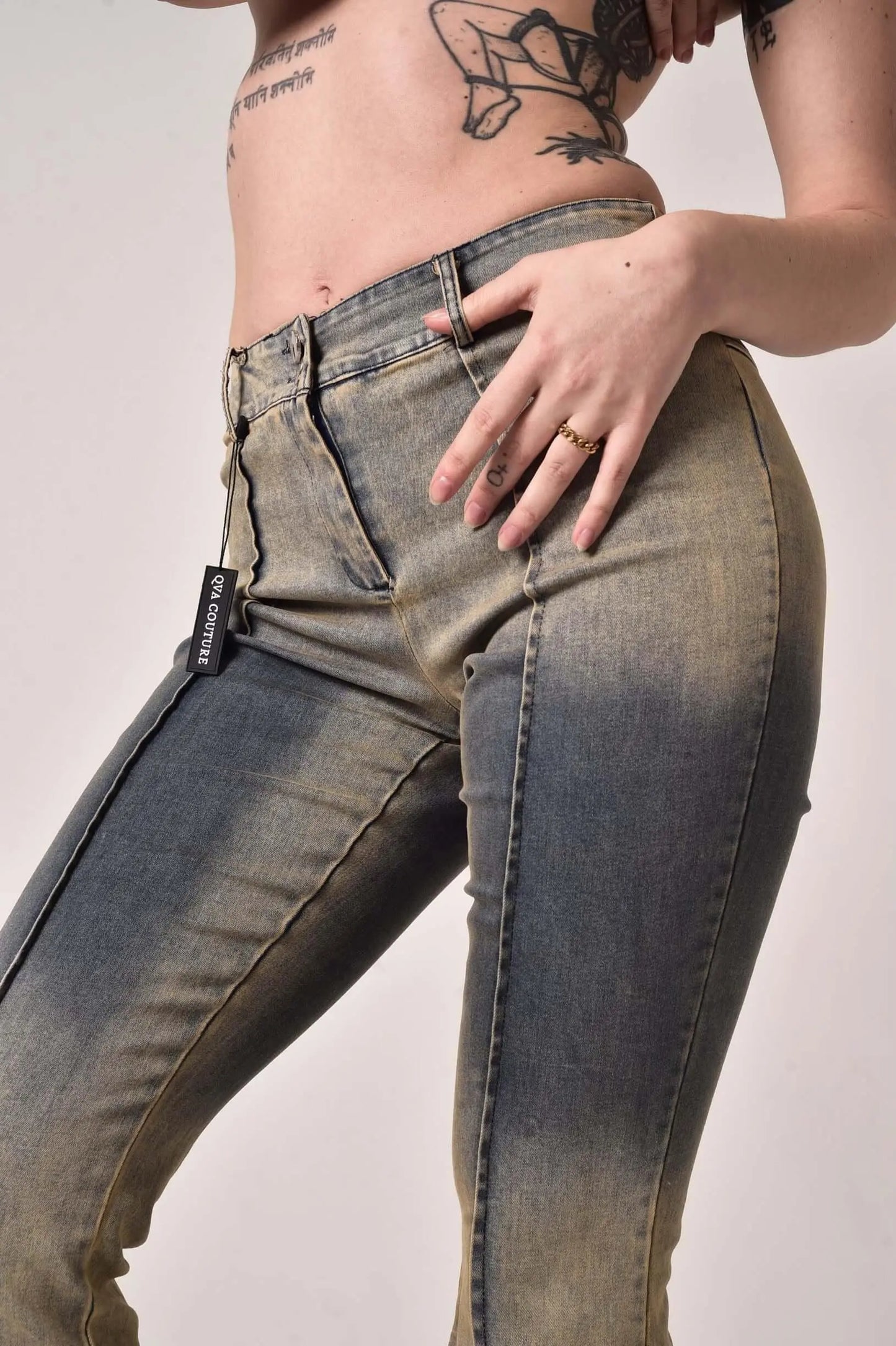 90s Med Wash Denim Pants - QVA COUTURE