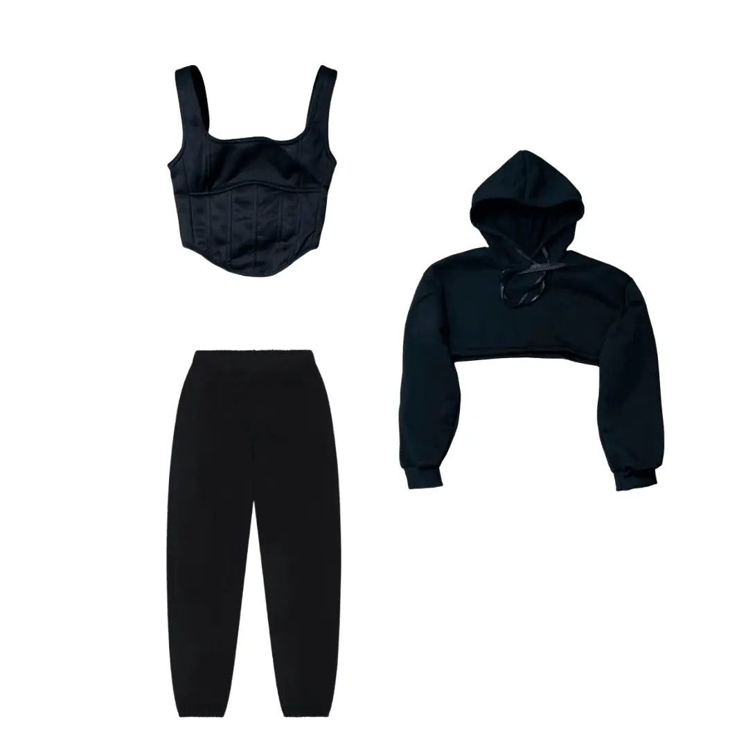 Classic Shades: Black Fleece Super Cropped Hoodie - QVA COUTURE