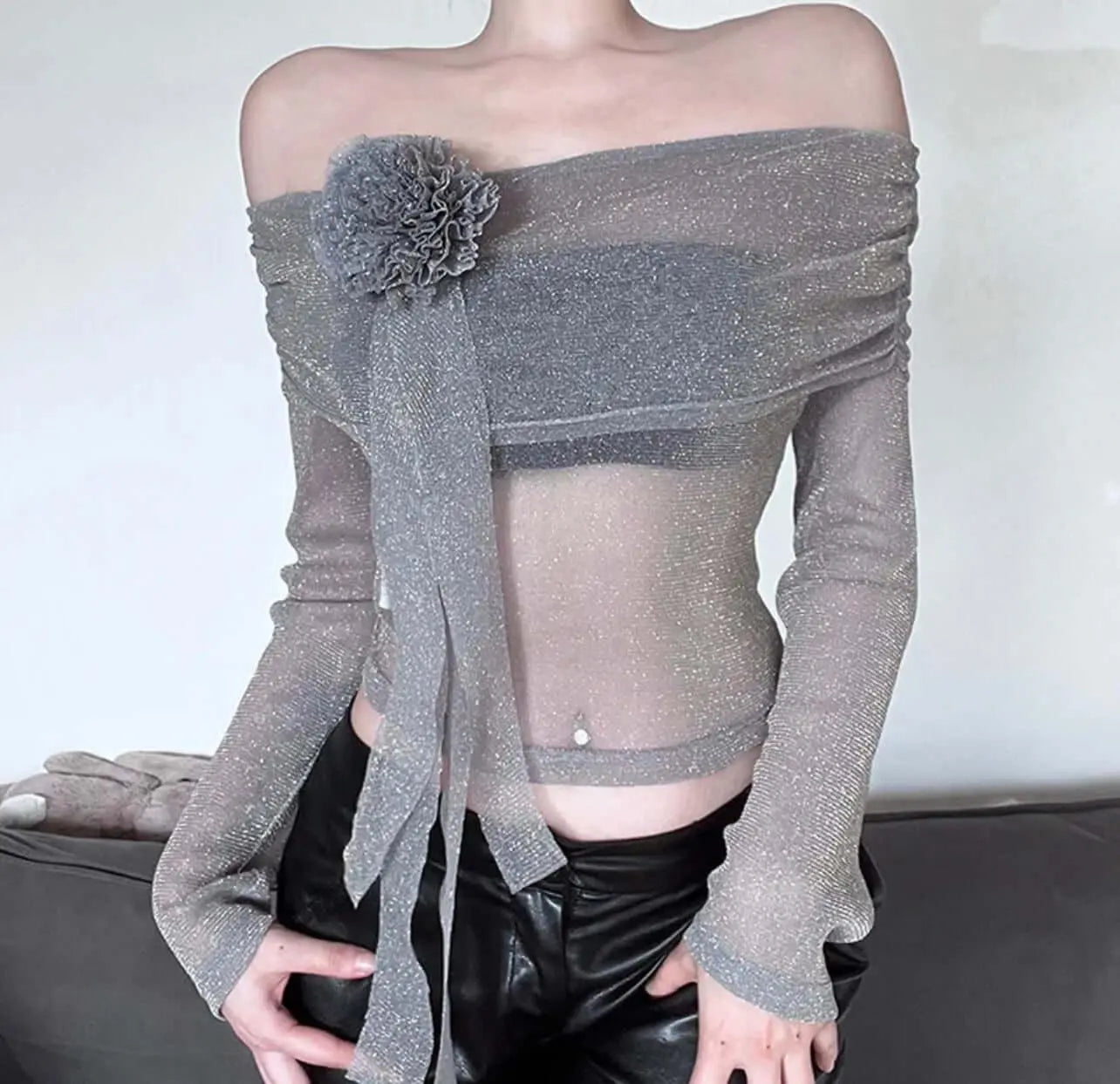 Cropped Mesh T-shirt Women. Trending Cropped Mesh Blouse - QVA COUTURE