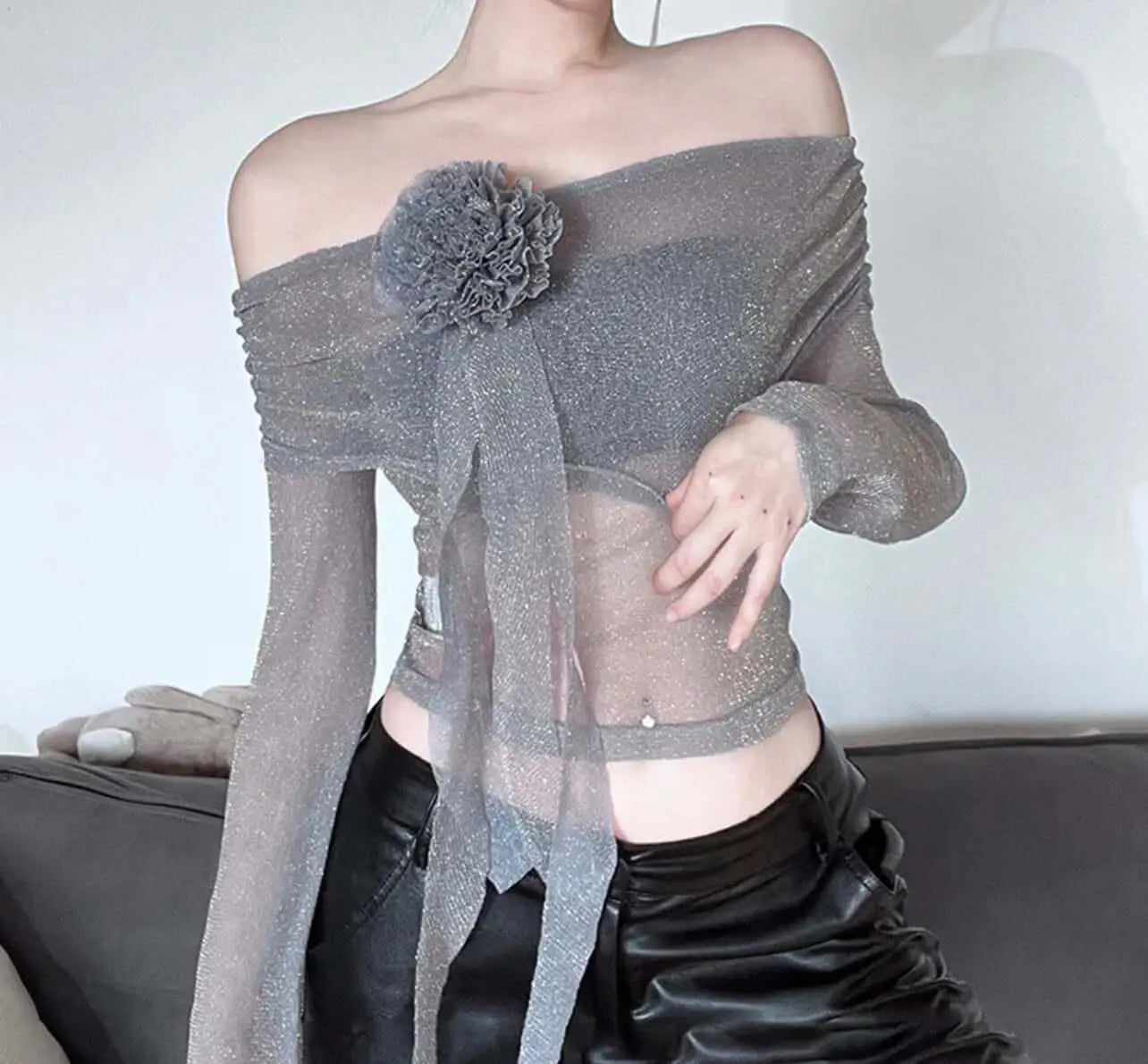 Cropped Mesh T-shirt Women. Trending Cropped Mesh Blouse - QVA COUTURE
