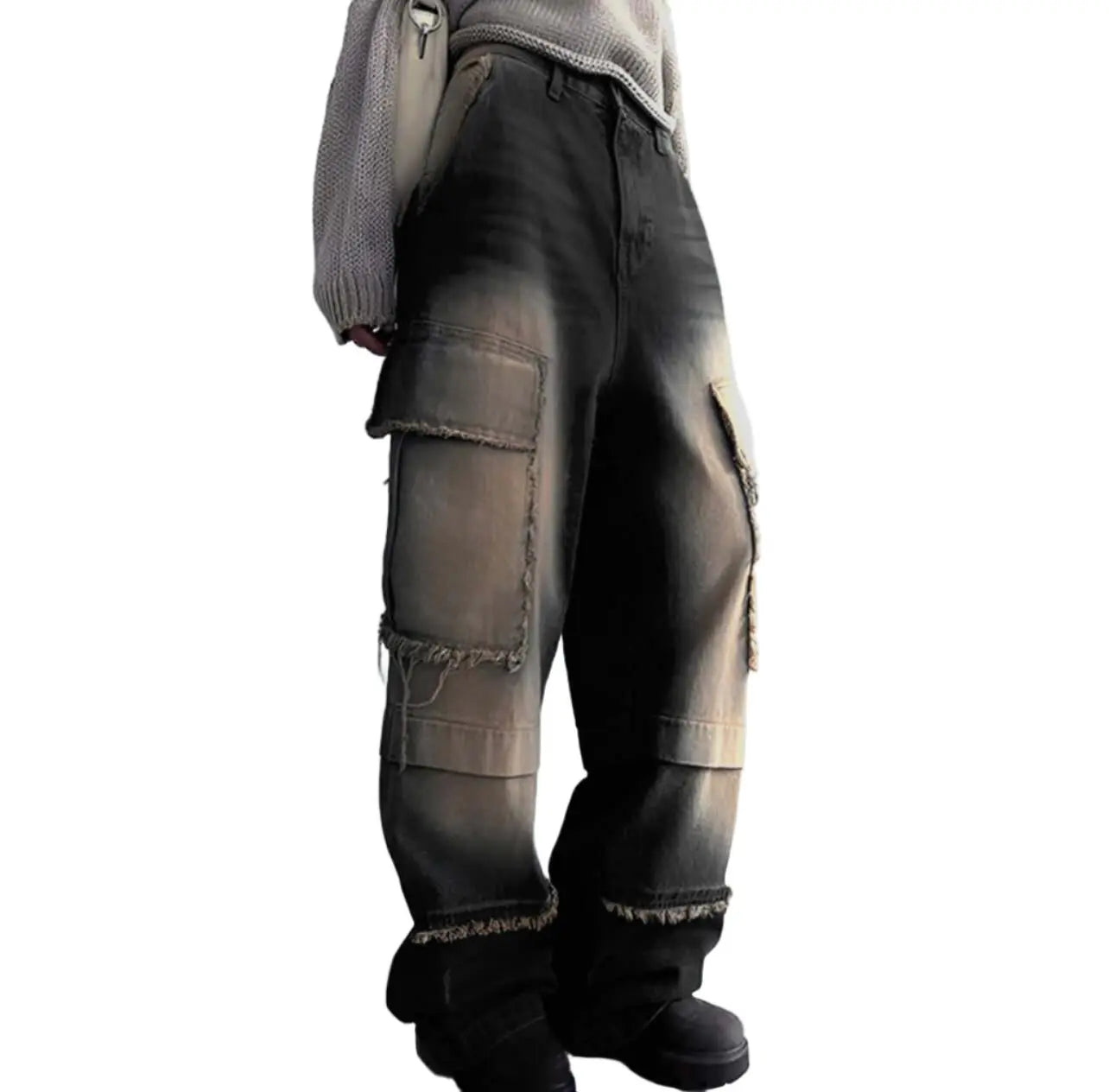 Distressed Denim Trousers. Fashionable Baggy Jeans - QVA COUTURE