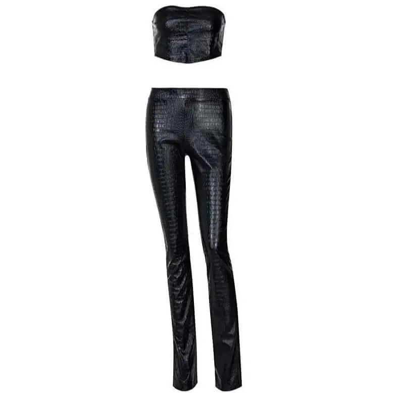Leather Top & Pants Set | Chic Two-Piece Outfit - QVA COUTURE