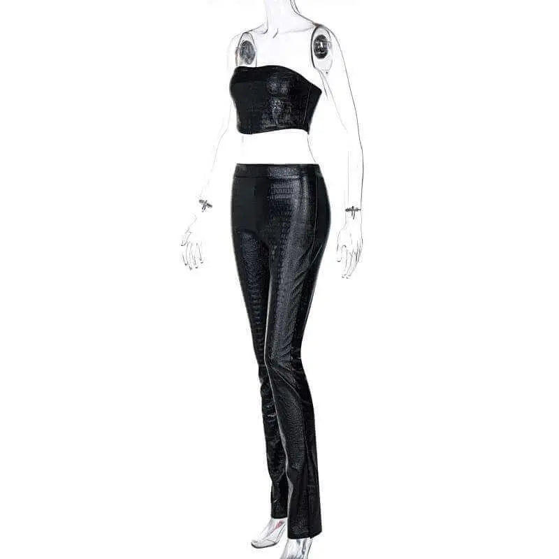 Leather Top & Pants Set | Chic Two-Piece Outfit - QVA COUTURE