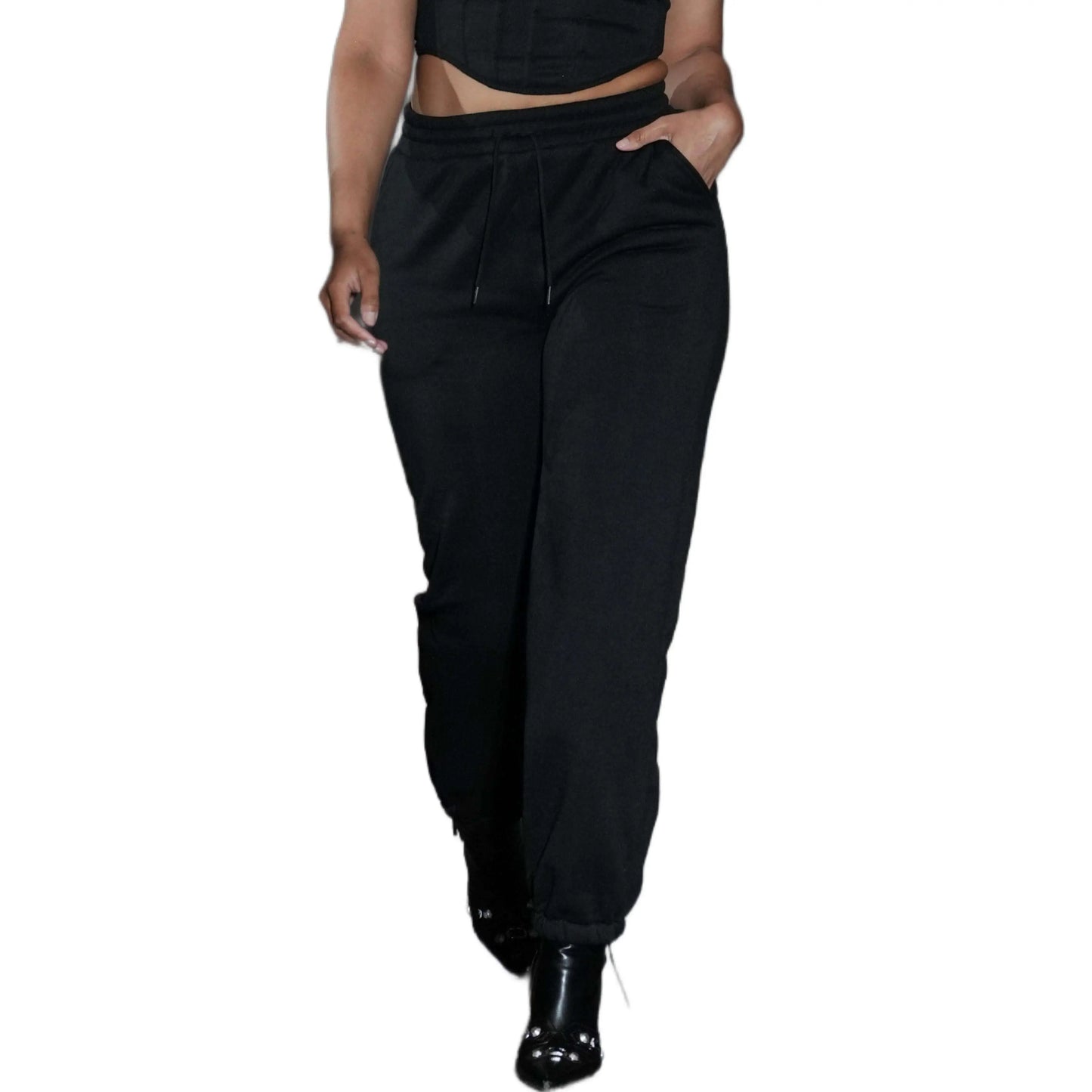 Matching Black fleece jogger. Trendy Women's Pants. - QVA COUTURE