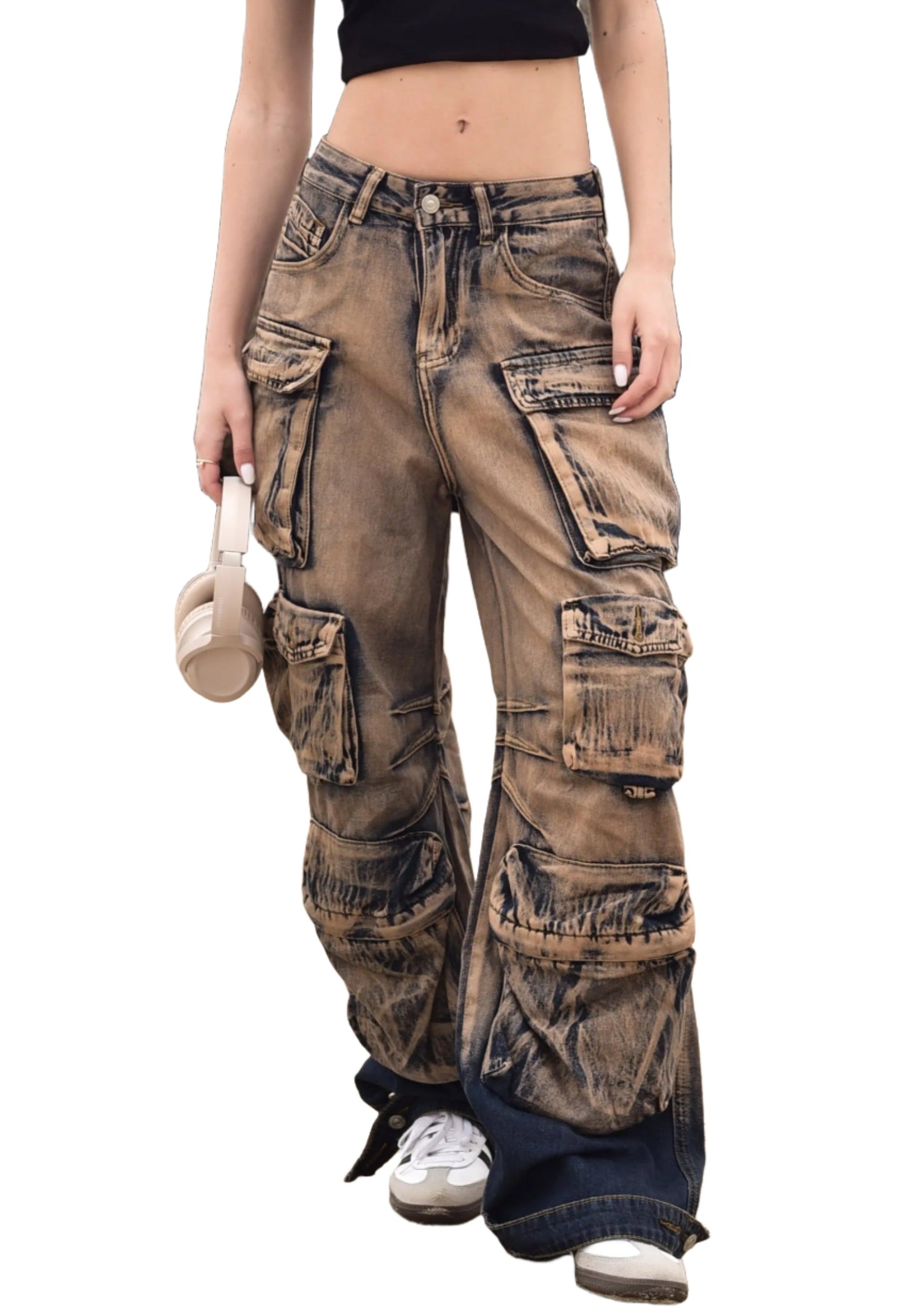 Multiple Pockets Rusty Baggy. Trendy Cargo Pants - QVA COUTURE