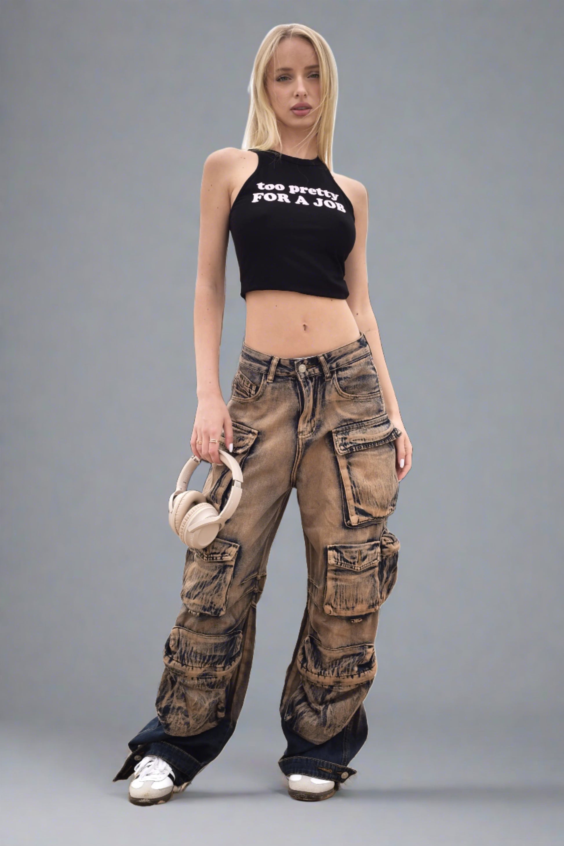 Multiple Pockets Rusty Baggy. Trendy Cargo Pants - QVA COUTURE