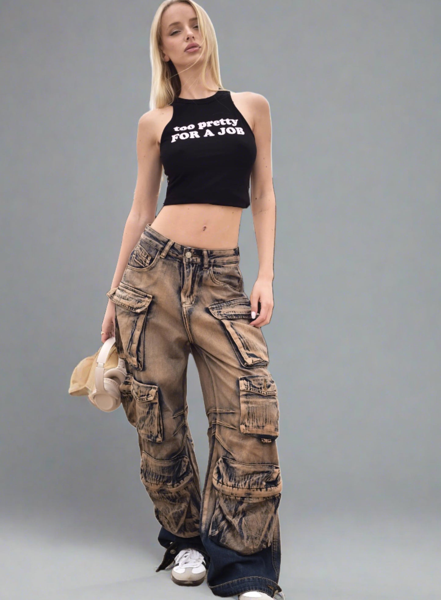 Multiple Pockets Rusty Baggy. Trendy Cargo Pants - QVA COUTURE