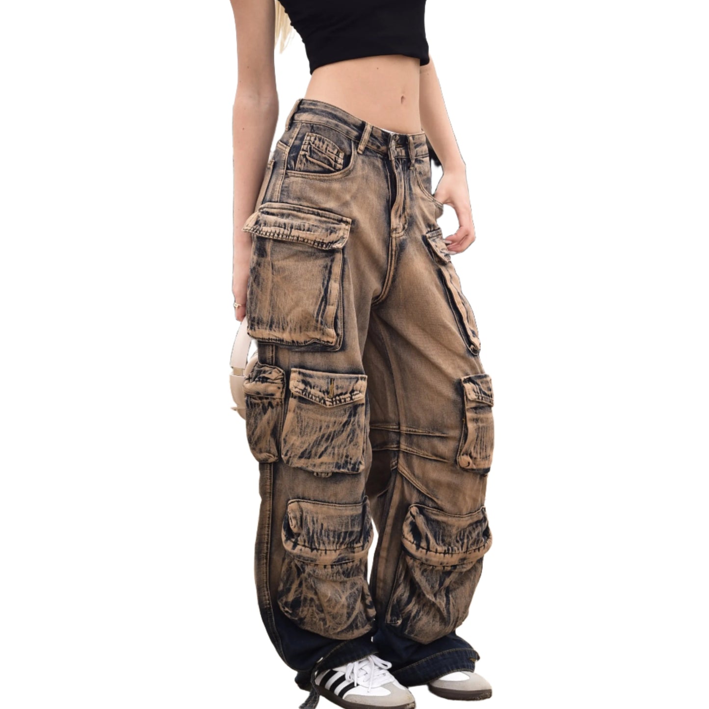 Multiple Pockets Rusty Baggy. Trendy Cargo Pants - QVA COUTURE