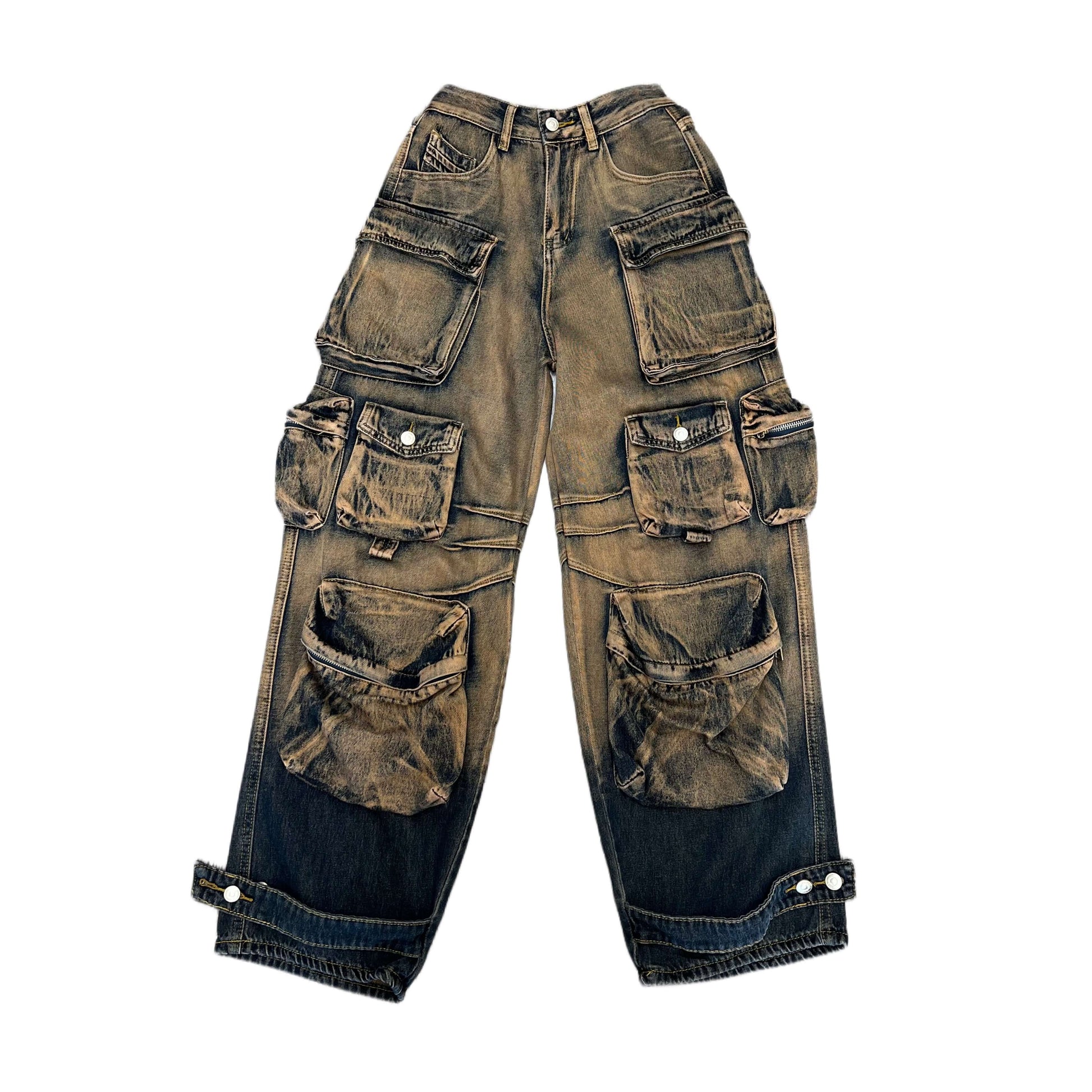 Multiple Pockets Rusty Baggy. Trendy Cargo Pants - QVA COUTURE