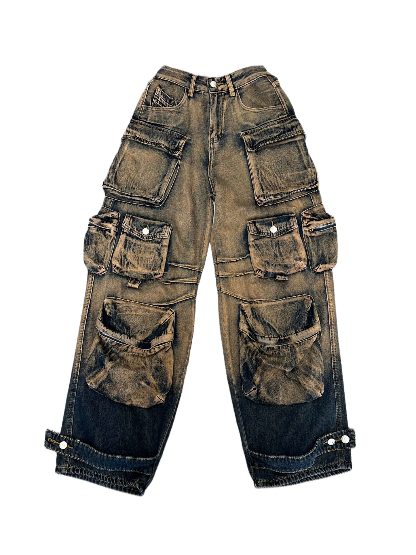 Multiple Pockets Rusty Baggy. Trendy Cargo Pants - QVA COUTURE