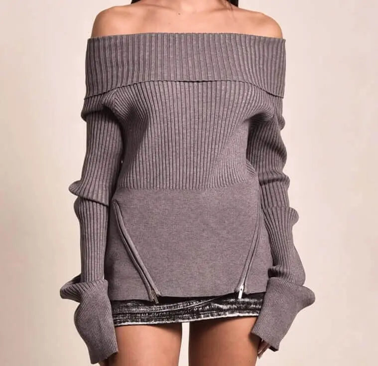 Off-shoulder Slim Fit Sweater. Trendsetting Style - QVA COUTURE