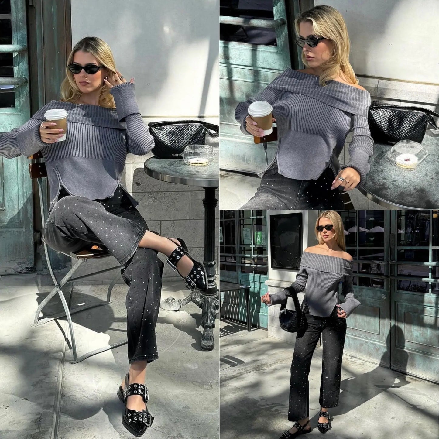 Off-shoulder Slim Fit Sweater. Trendsetting Style - QVA COUTURE