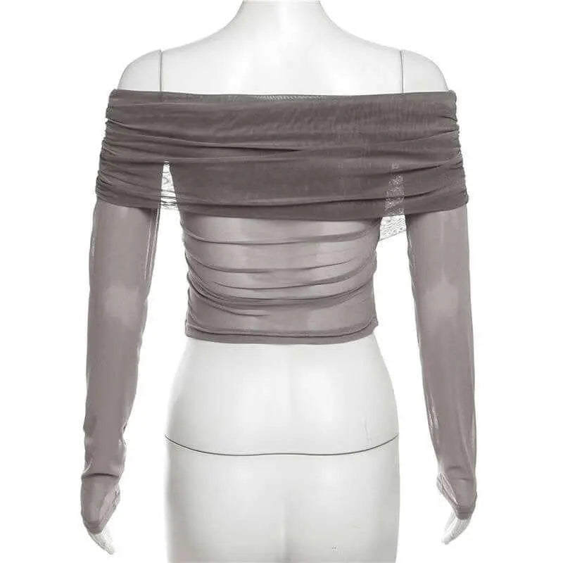 Pleated Slim Fit Top Off-Shoulder Women's Top - QVA COUTURE