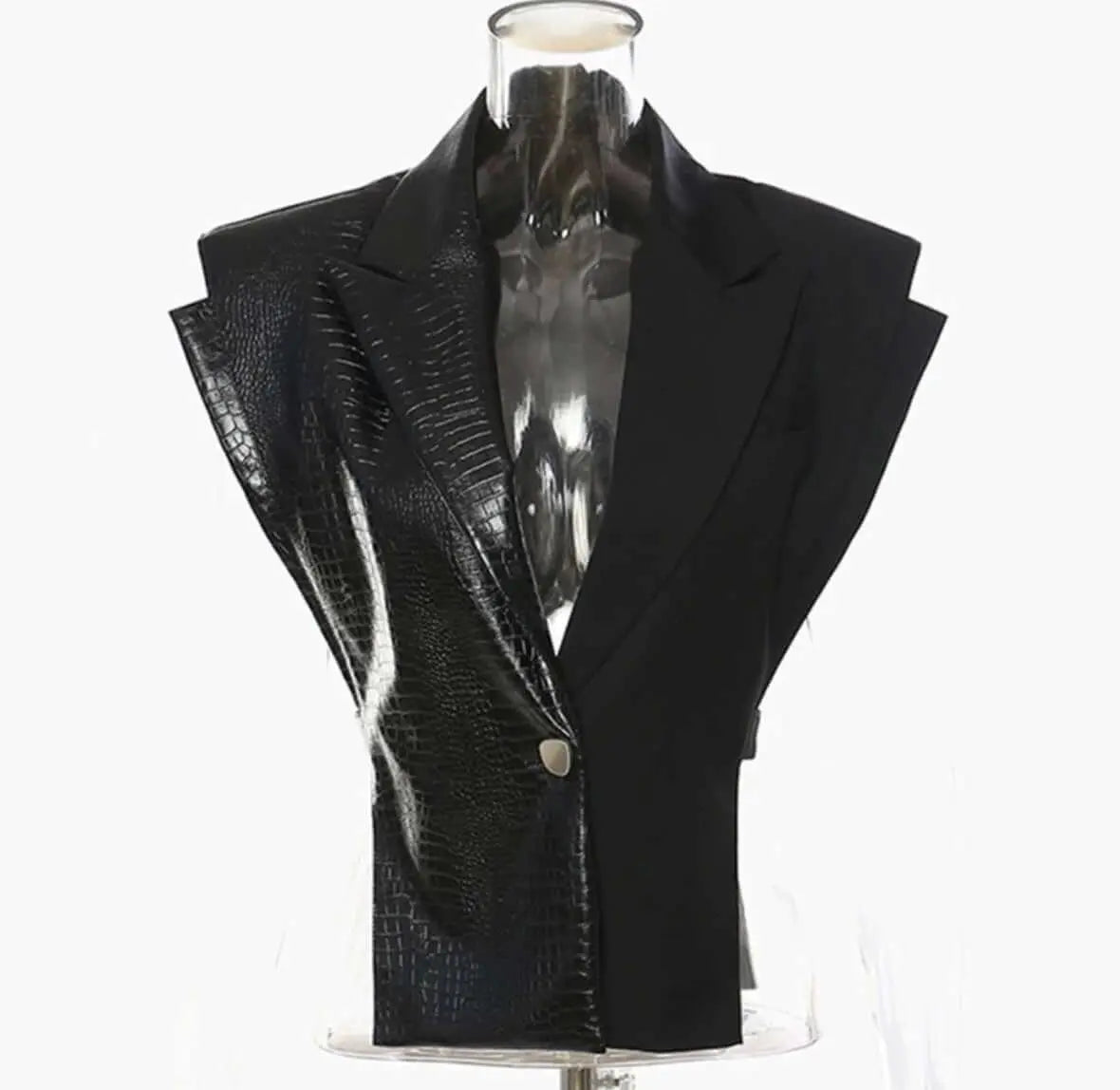 Spliced Crocodile Leather Style V Neck. Trending Streetwear Style - QVA COUTURE
