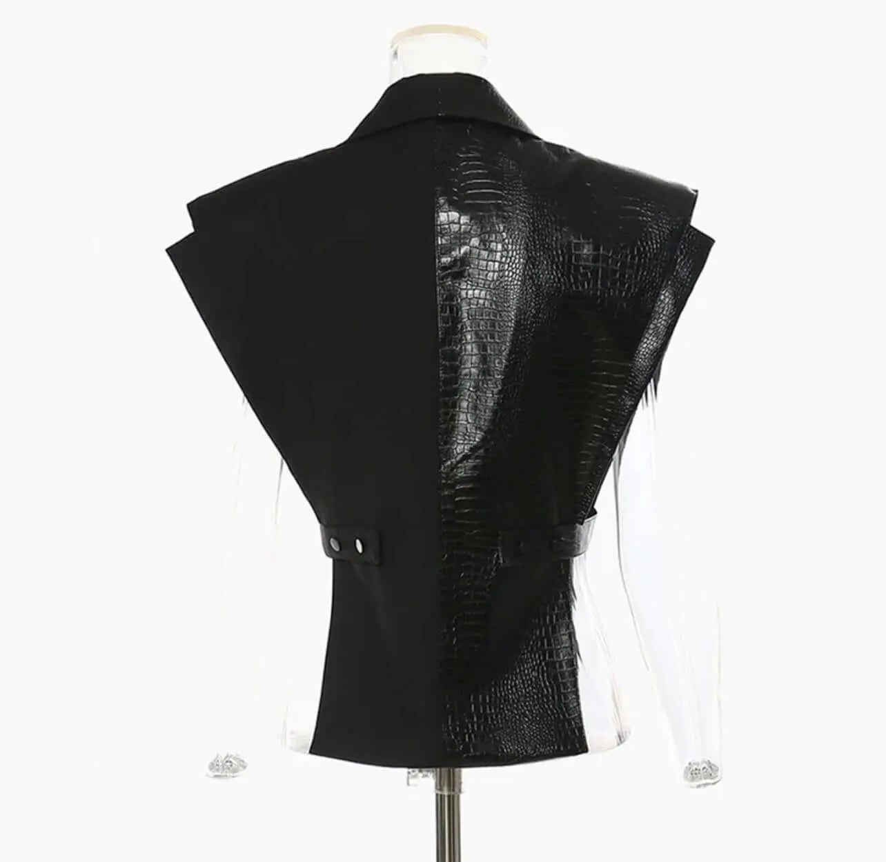 Spliced Crocodile Leather Style V Neck. Trending Streetwear Style - QVA COUTURE