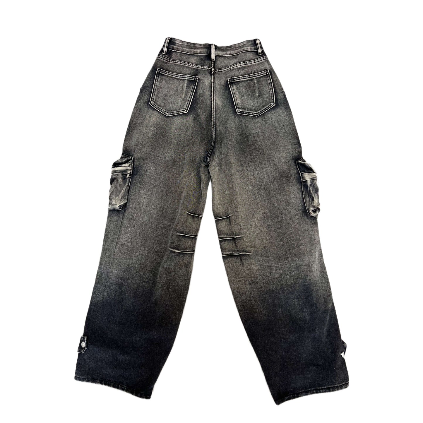 Washed Black Baggy Jeans. Trendy Cargo Pants - QVA COUTURE