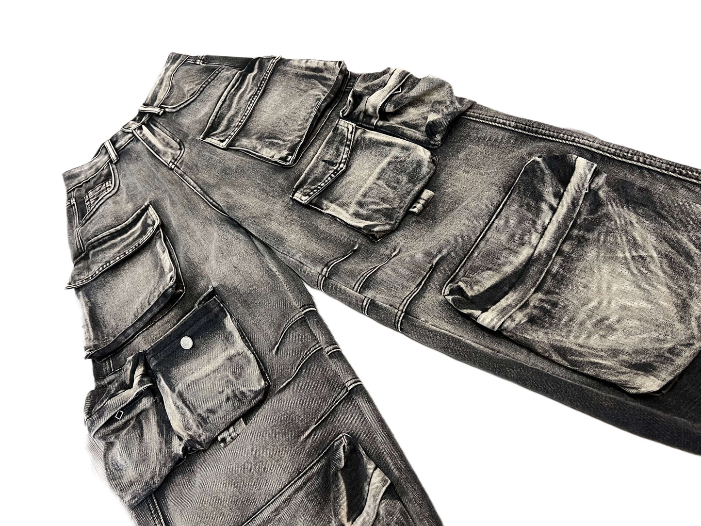 Washed Black Baggy Jeans. Trendy Cargo Pants - QVA COUTURE