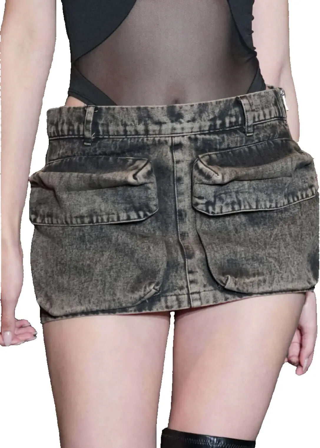 Washed Denim Mini Skirt. Y2k Cool Girl Style - QVA COUTURE