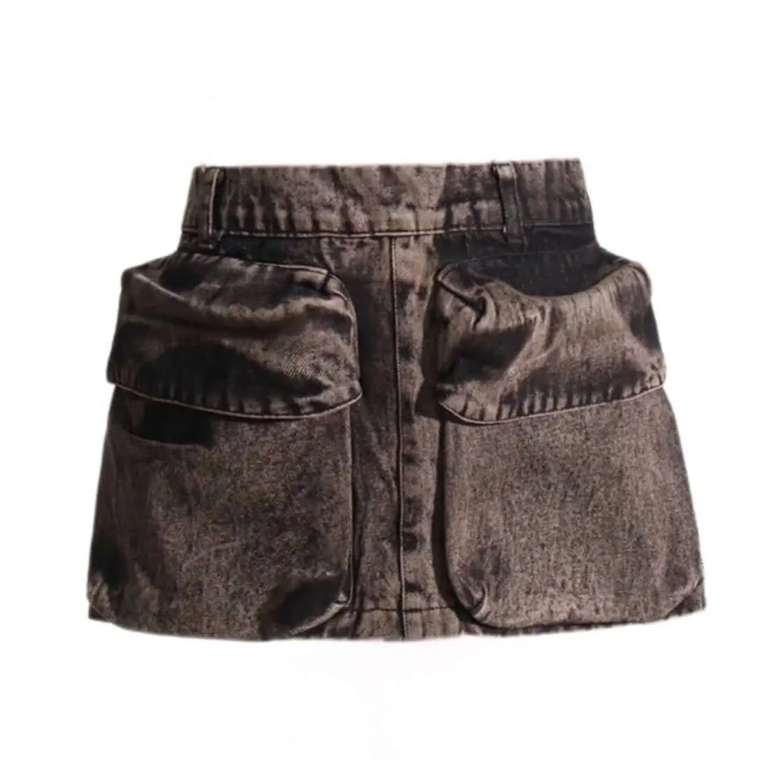 Washed Denim Mini Skirt. Y2k Cool Girl Style - QVA COUTURE