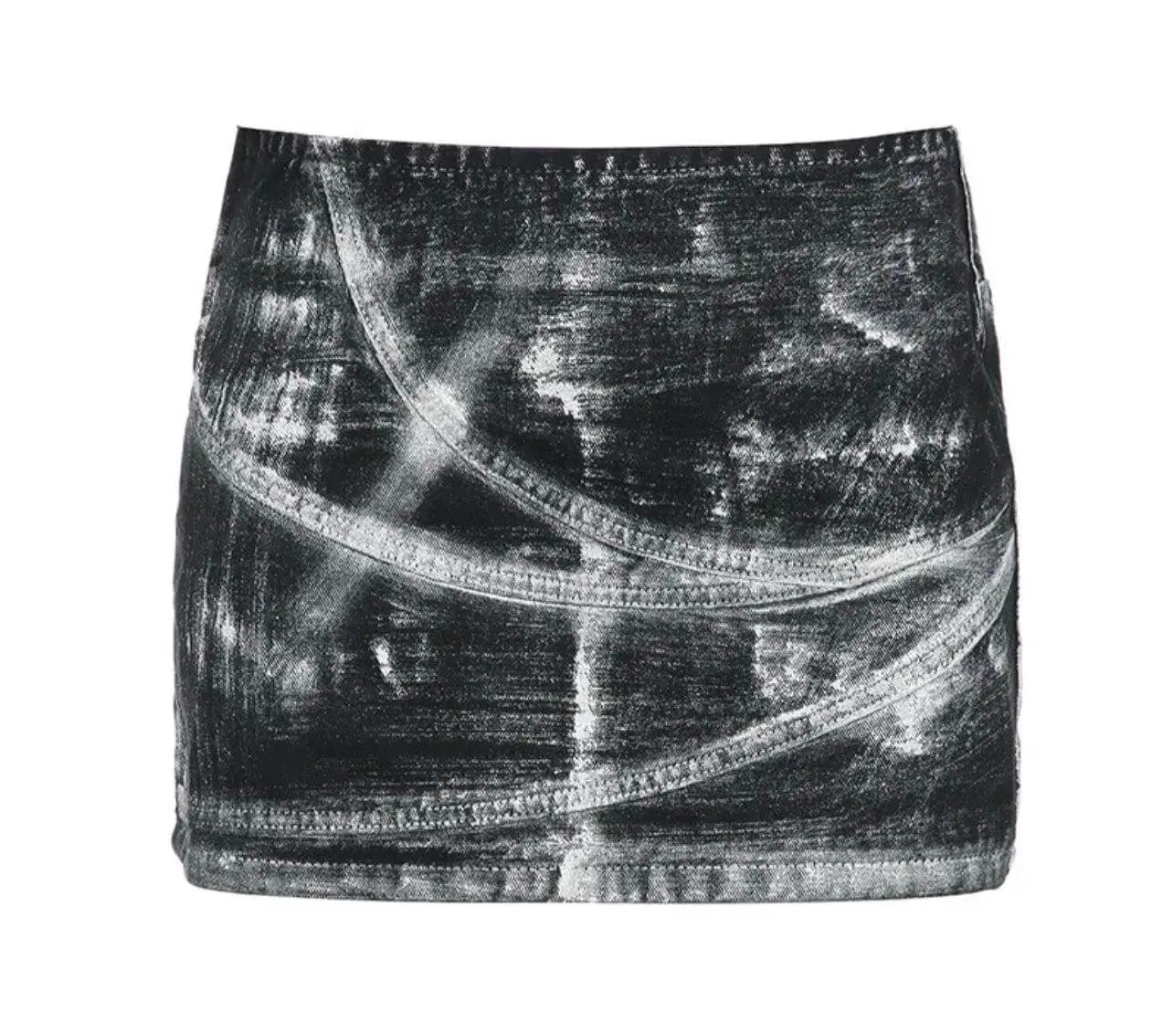 Y2K Metal Printing Denim Skirt - QVA COUTURE