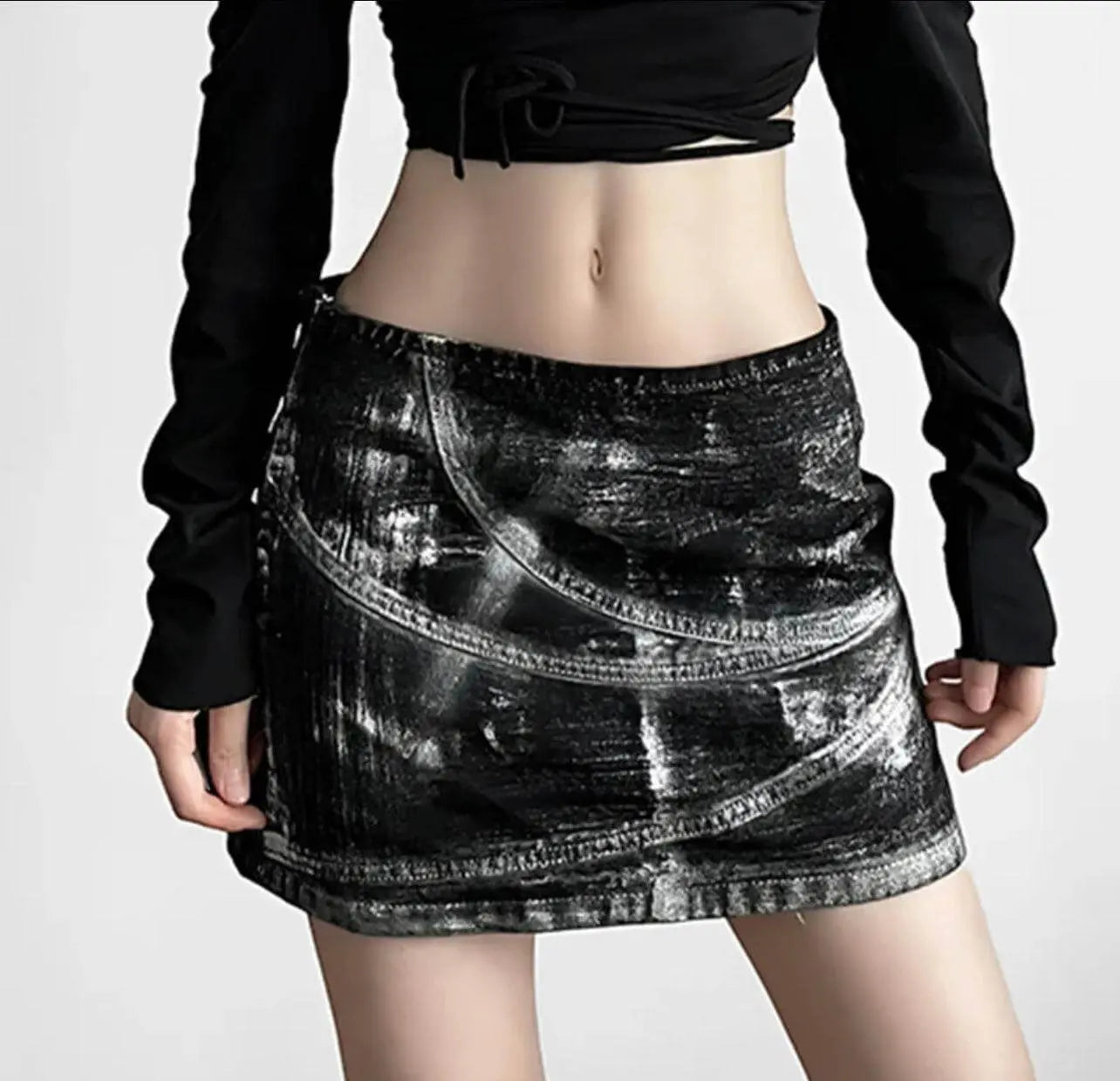 Y2K Metal Printing Denim Skirt - QVA COUTURE