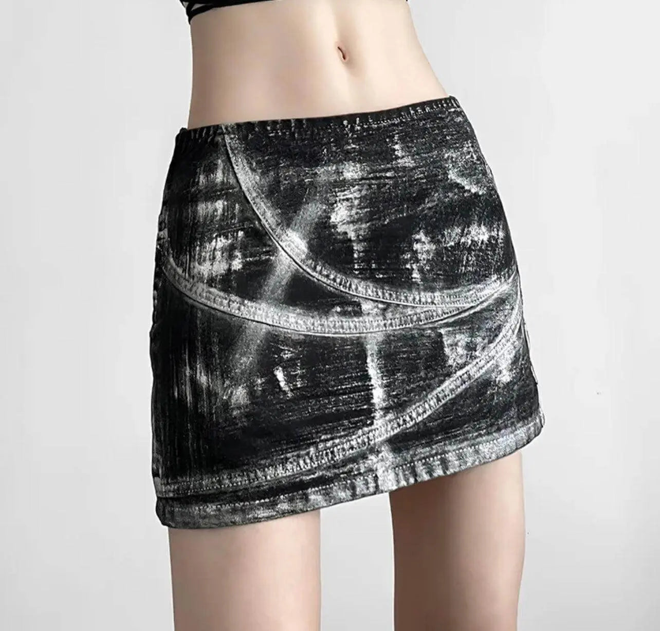 Y2K Metal Printing Denim Skirt - QVA COUTURE