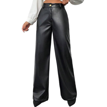 Classic Straight Fit PU Leather Pants QVA