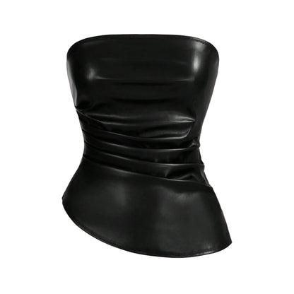 Fashionable Asymmetric Hem Leather Tube Top QVA