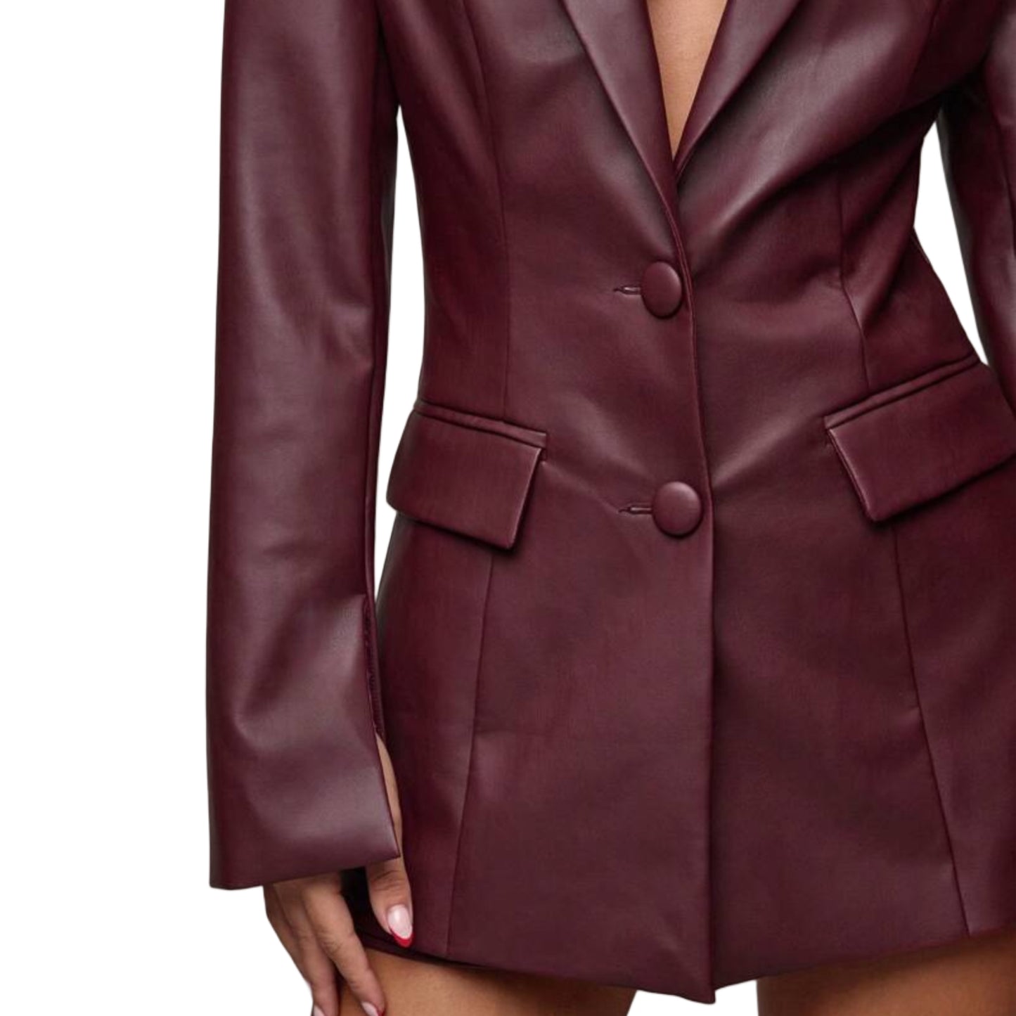 Luxury Red Wine PU Leather Blazer Jacket QVA