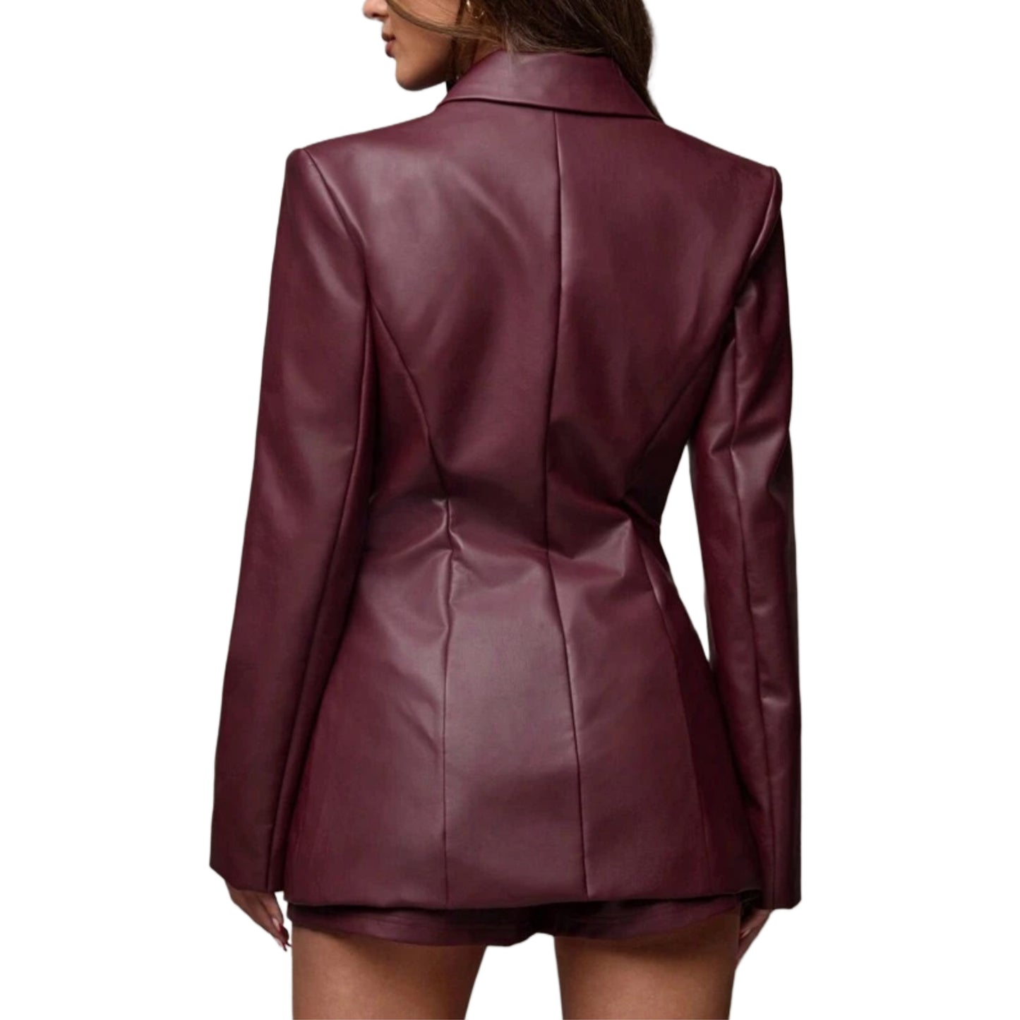 Luxury Red Wine PU Leather Blazer Jacket QVA