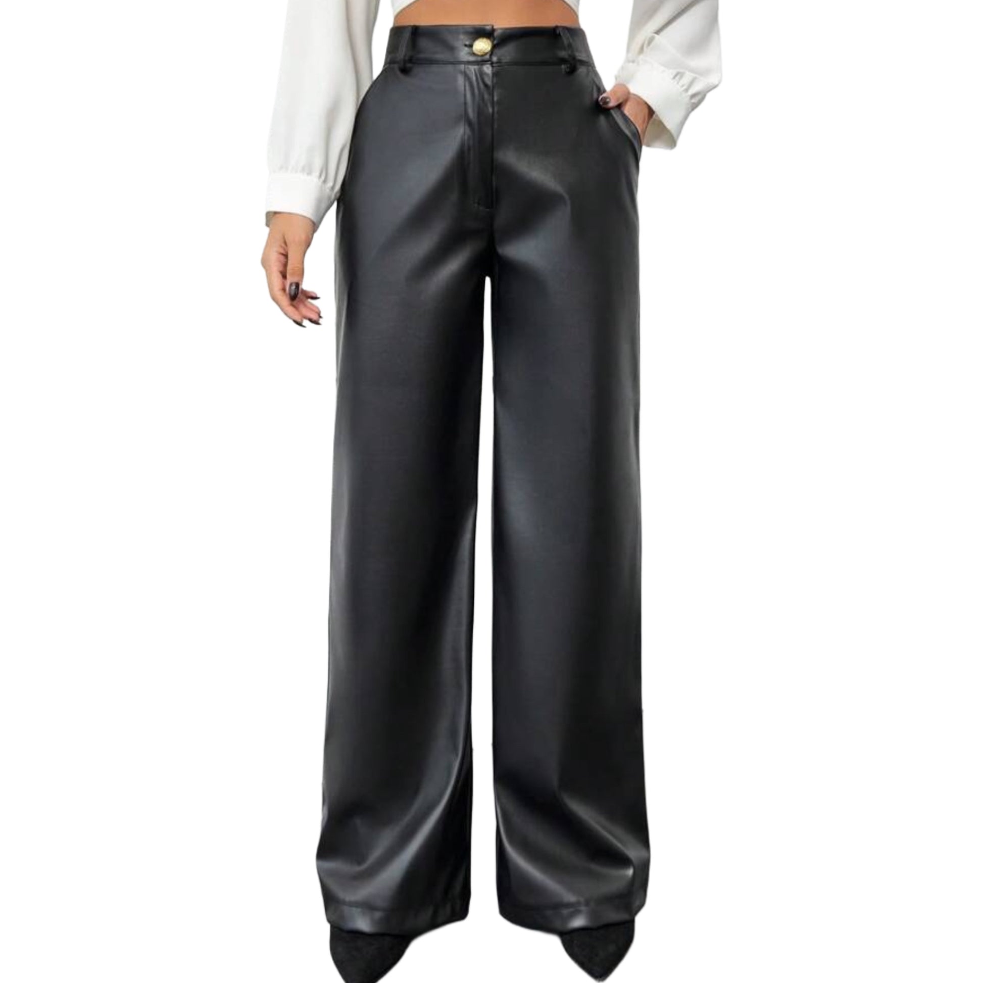 Classic Straight Fit PU Leather Pants QVA