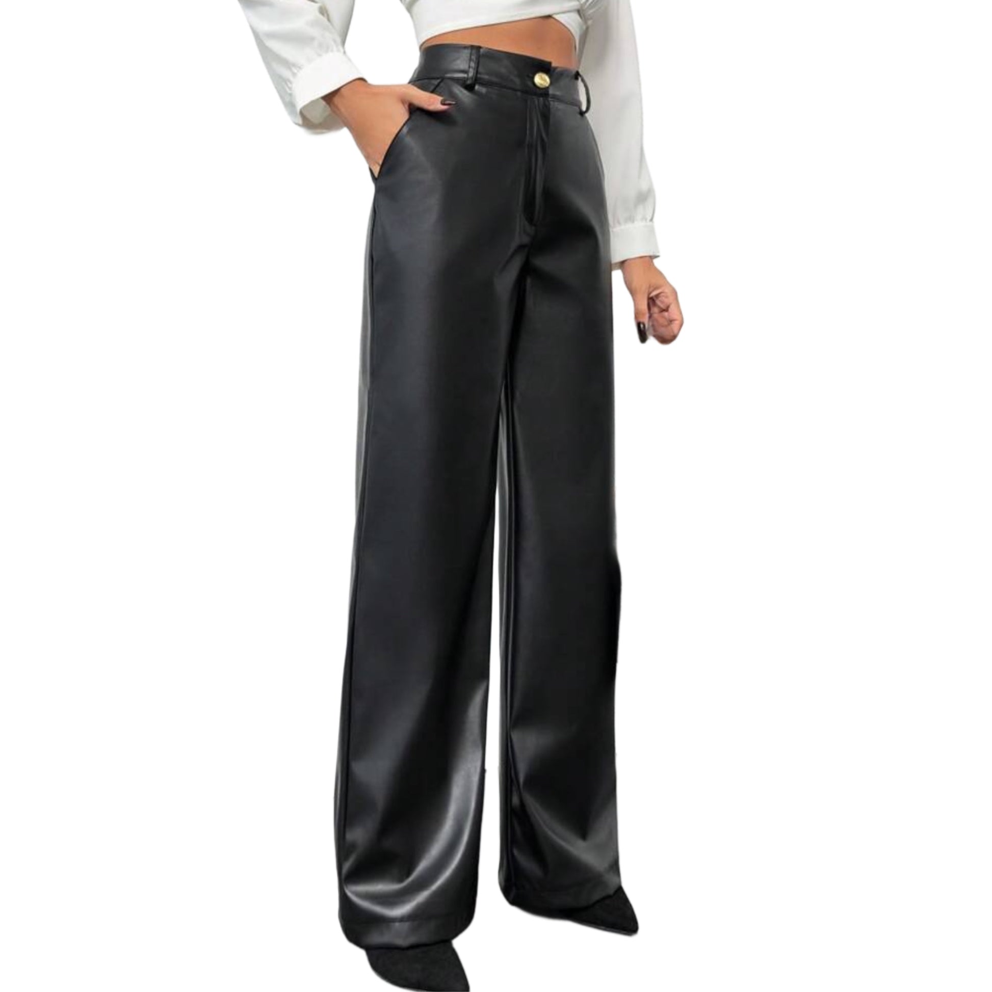 Classic Straight Fit PU Leather Pants QVA