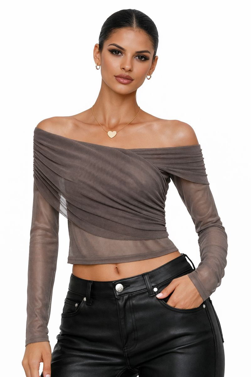 Pleated Slim Fit Top Off-Shoulder Women's Top