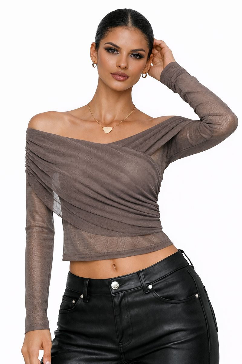 Pleated Slim Fit Top Off-Shoulder Women's Top