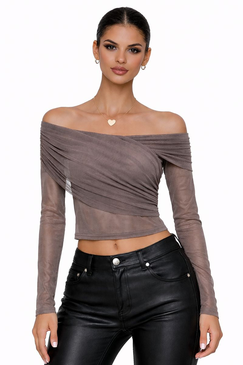 Pleated Slim Fit Top Off-Shoulder Women's Top