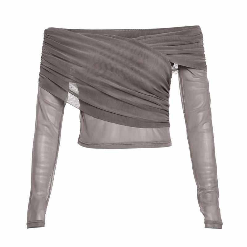 Pleated Slim Fit Top Off-Shoulder Women's Top