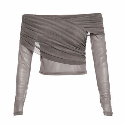 Pleated Slim Fit Top Off-Shoulder Women's Top