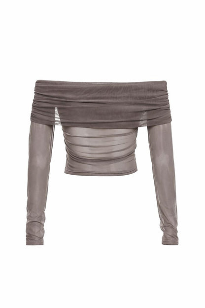 Pleated Slim Fit Top Off-Shoulder Women's Top