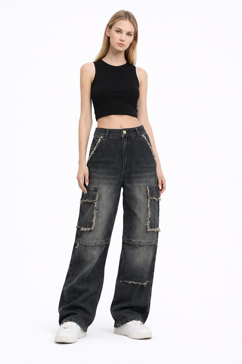 Distressed Denim Trousers. Fashionable Baggy Jeans QVA