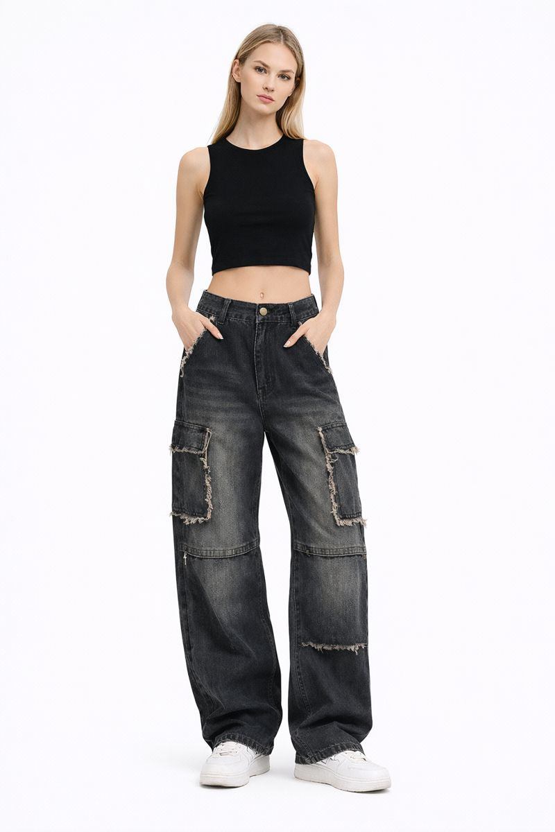 Distressed Denim Trousers. Fashionable Baggy Jeans QVA